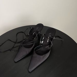 Nina Black Lace Up Pointed Heels